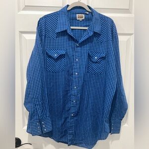 Ely Cattleman Shirt Mens XXL Blue Plaid Western Pearl Snap‎ Long Sleeve